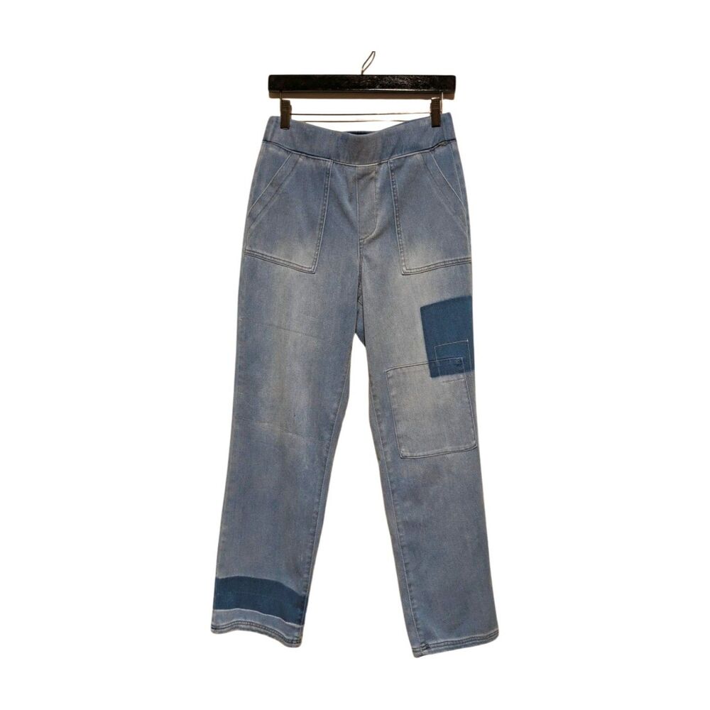 Womens Logo Lori Goldstein Shadow Patch Pull-On Comfort Jeans 6T Blue High Rise